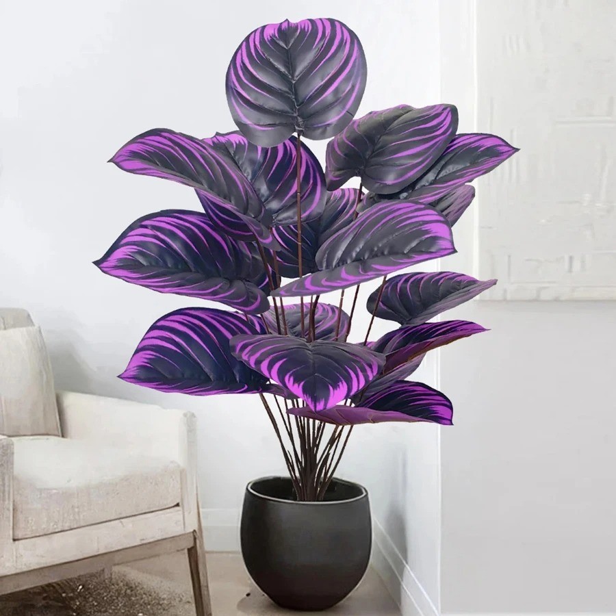 57-75cm Large Fake Palm Tree Artificial Monstera Plants Branch Purple Plastic