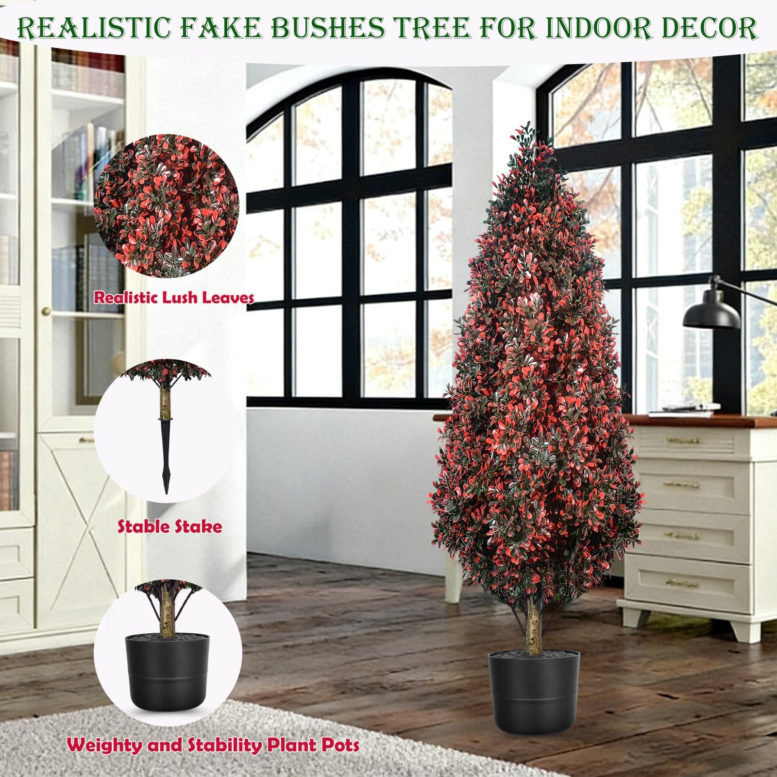 2PACK Tall Faux Potted Plants Artificial Topiary Trees Outdoor Indoor Faux Sh…