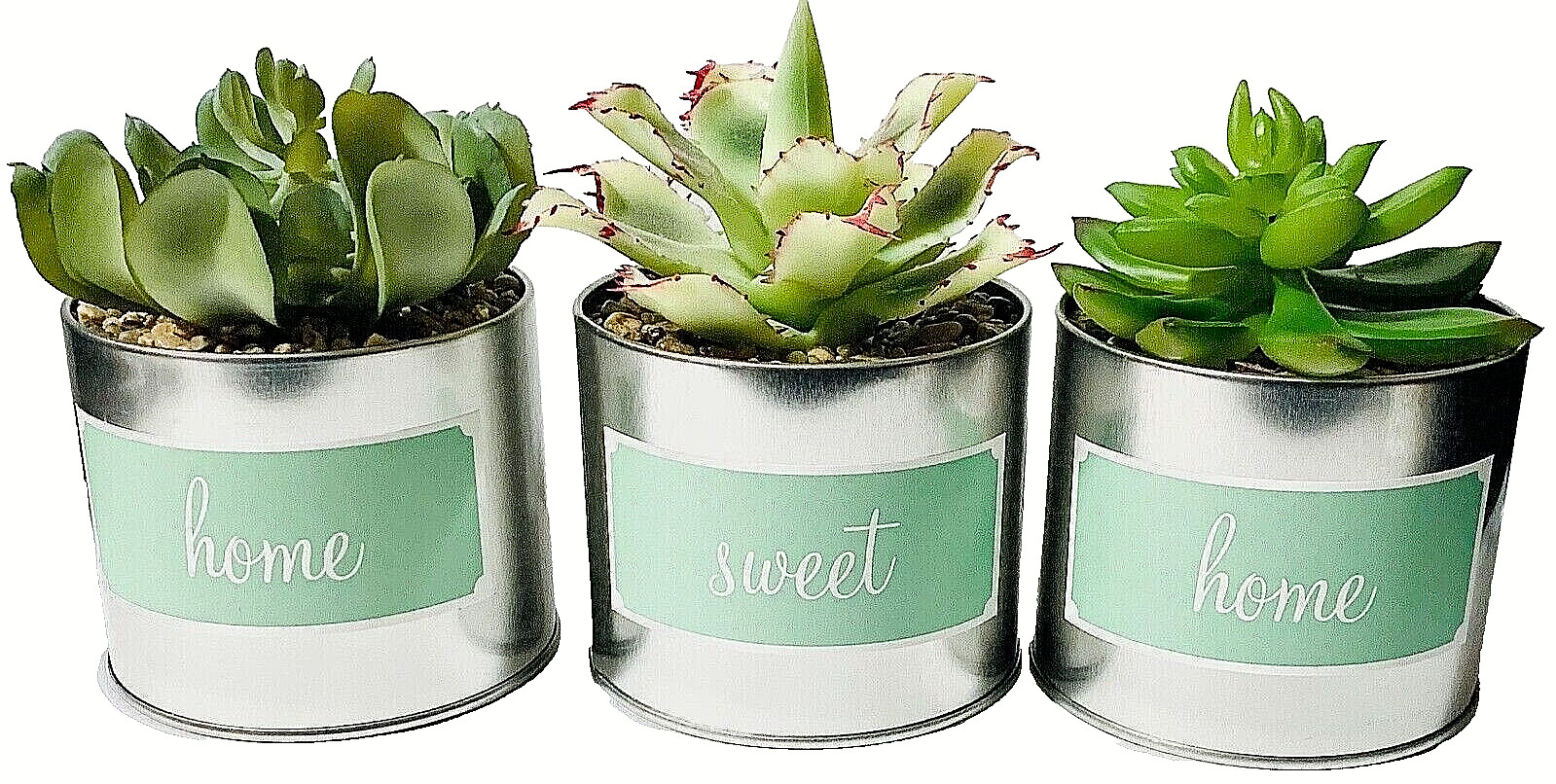 Faux Succulents in Tin Pots Set of 3 Home Sweet Home Decor New in Box