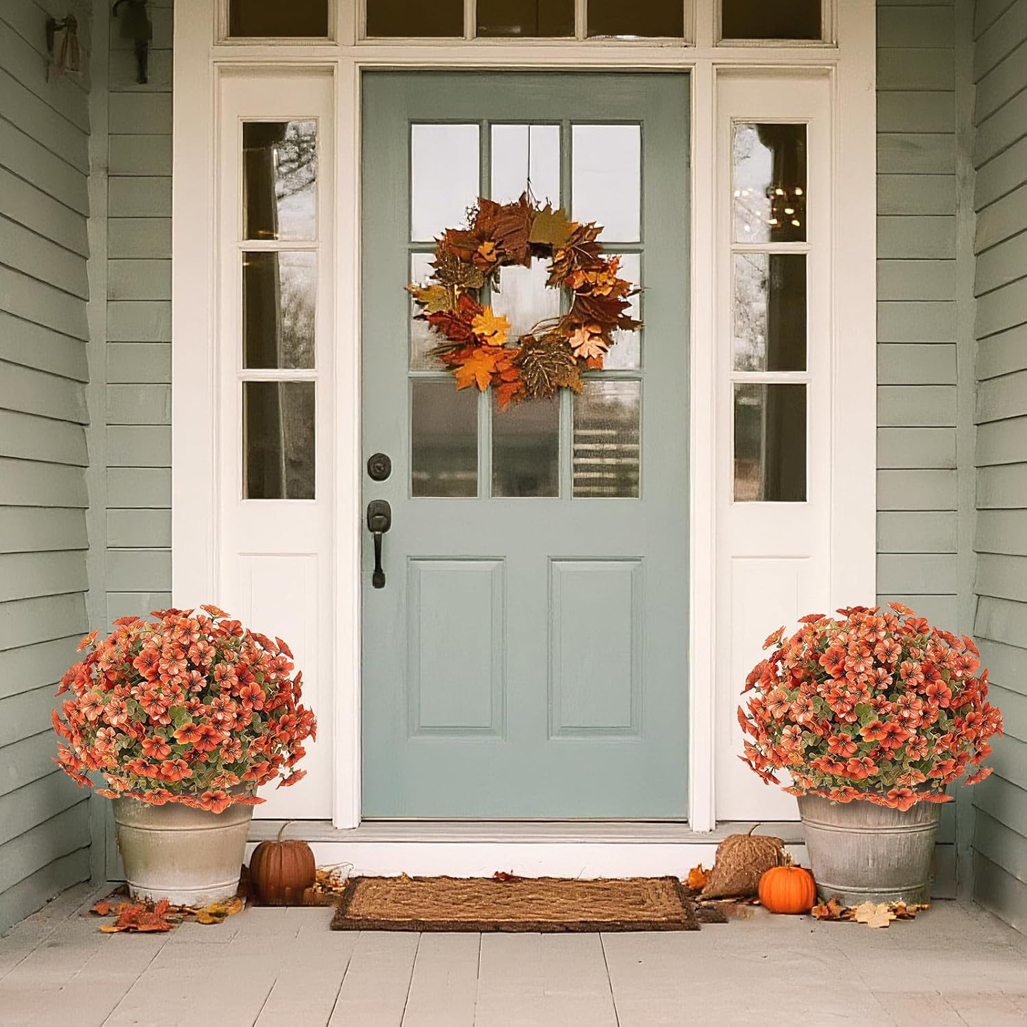 17″ Faux Petunia Topiary Set – Fall Outdoor Decor for Home & Garden