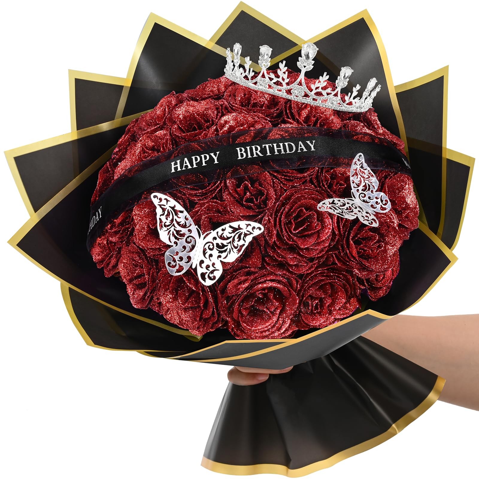 Glitter Roses Bouquet, Birthday Gifts for Women Mom, DIY Fake Flowers Bouquet…