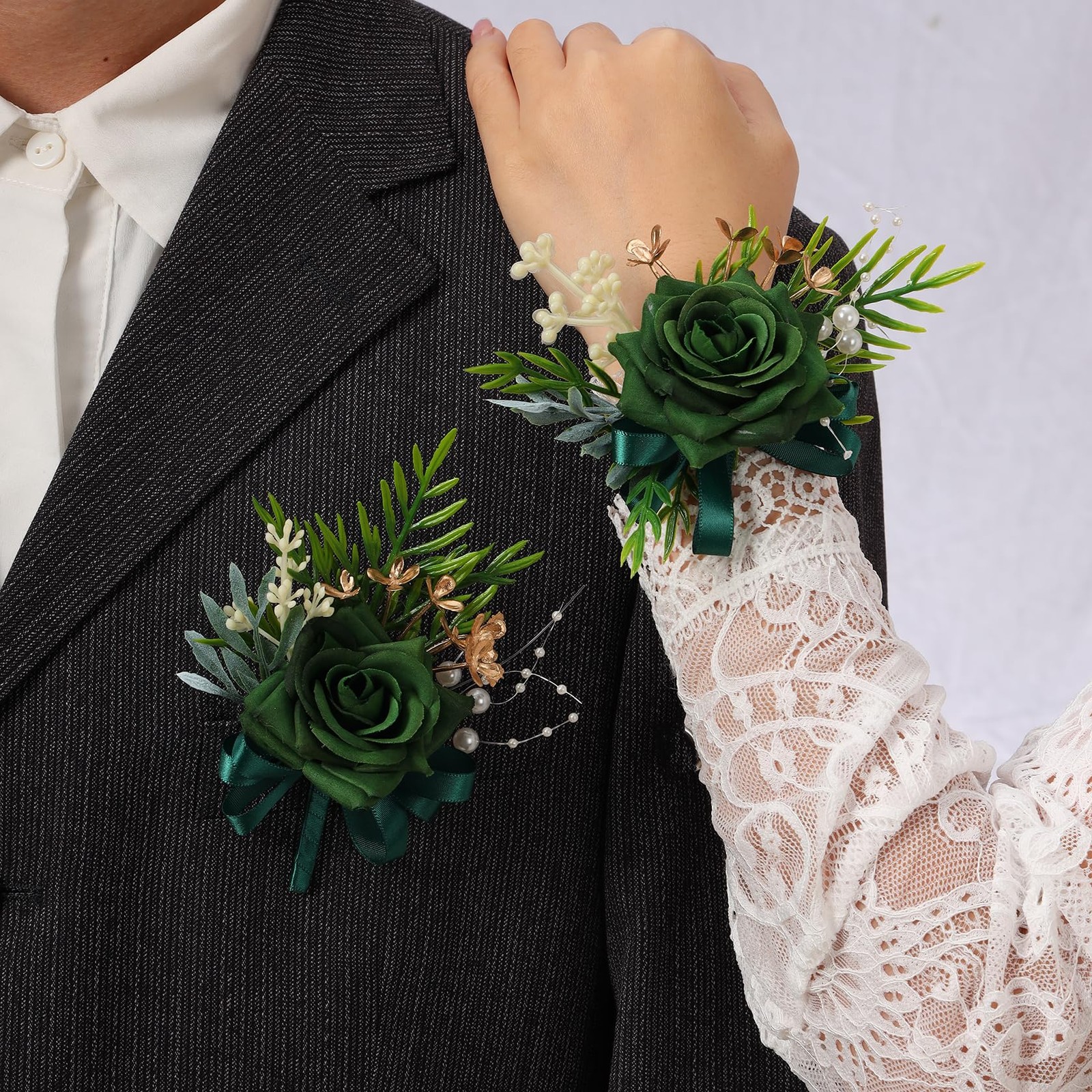 Green Rose Flower Wrist Corsage Boutonniere Wedding Party Prom Decorations