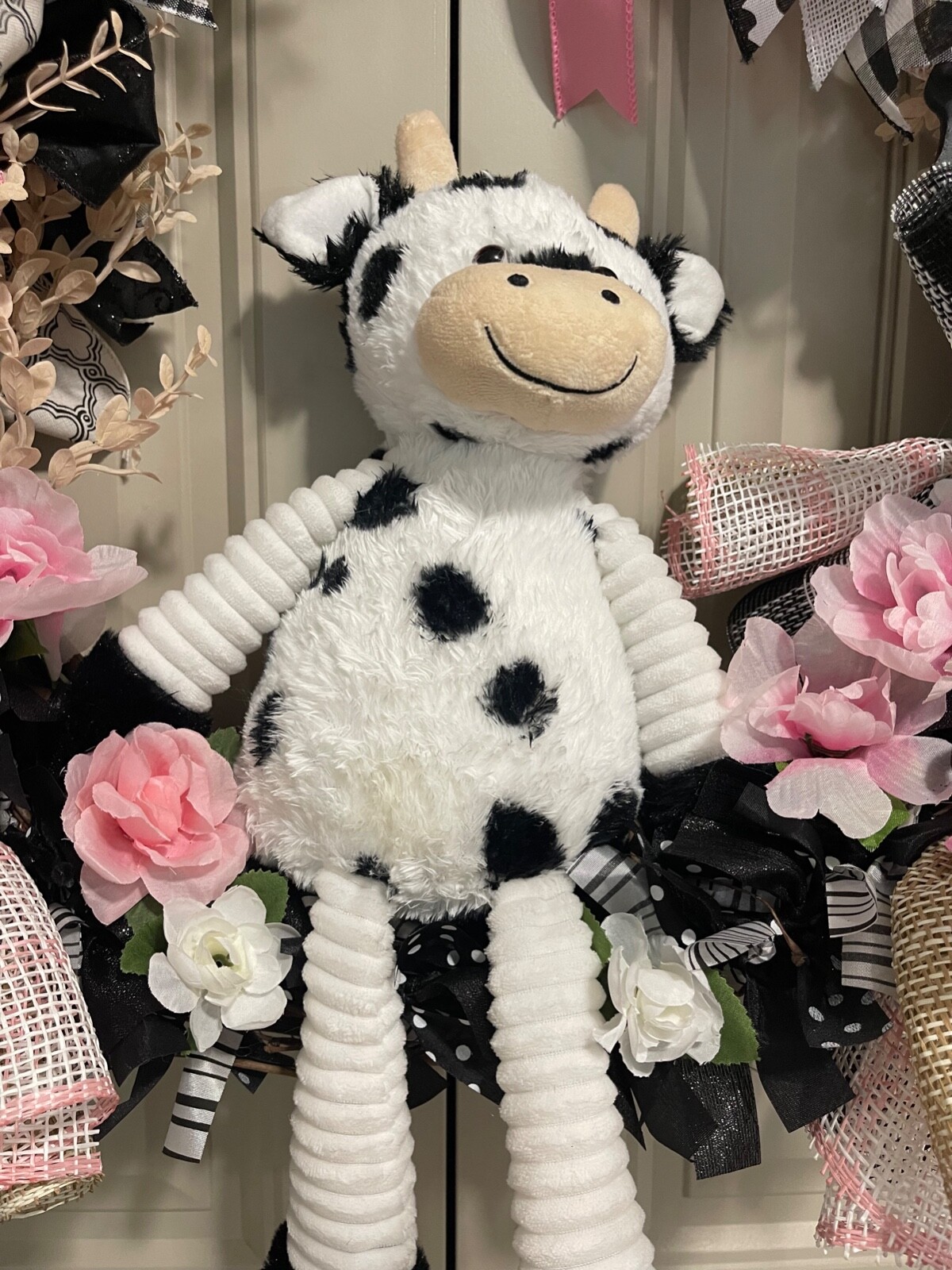 Farm MOO Cow floral mesh grapevine wreath by Taylormadecustombows 32x28x7″
