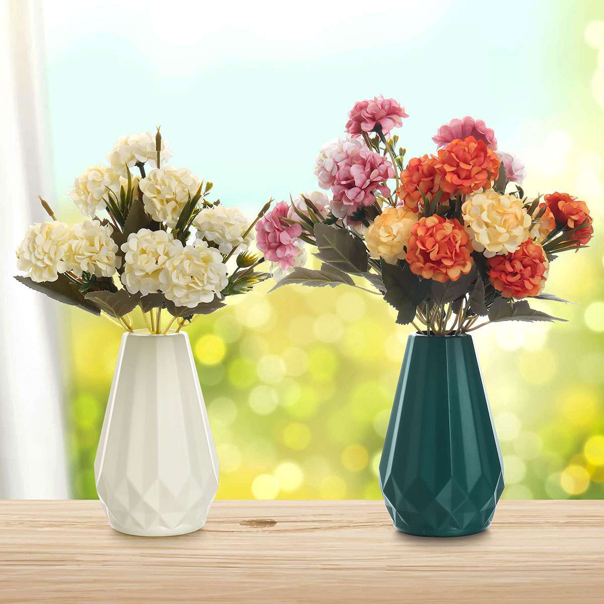 10 Heads Artificial Hydrangea Flowers Silk Bouquet Party Home Decor UV Resistant