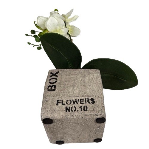 Potted Orchid Plant Faux Phalaenopsis Flowers Realistic Home Decor in Stone Pot