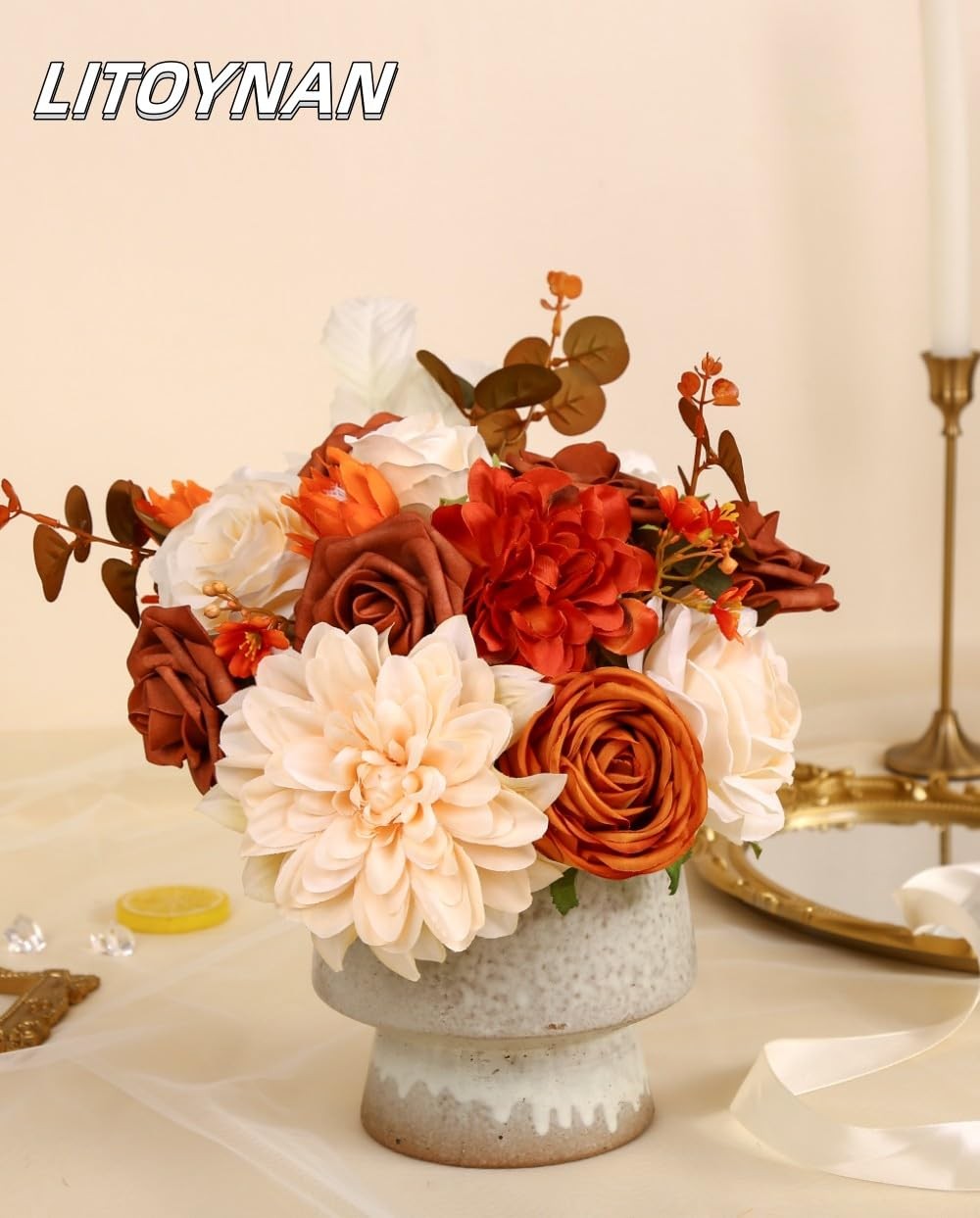 Artificial Flower Box Set Silk Flowers Rose Faux Flowers with Stems for DIY B…