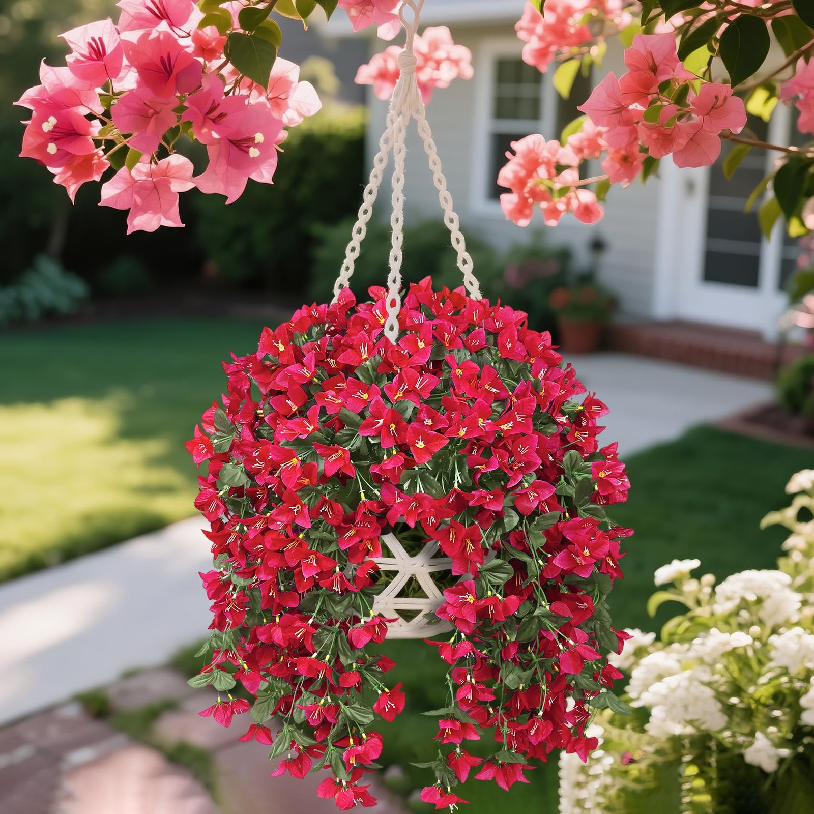 3 Pcs Artificial Hanging Bougainvillea Flowers for Outdoors, Fake Hanging Pla…