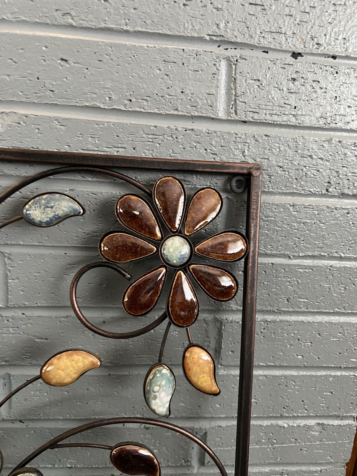 Unique Square Brown Metal Mosaic Style Curled Leaf. Hanging Decor 14 X 14in