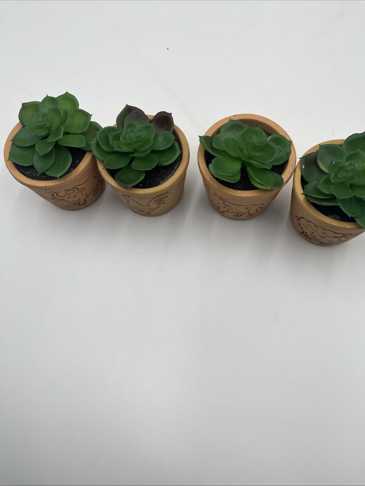 Cute Farm style Tan Clay Potted Fake Flower 4 Pc