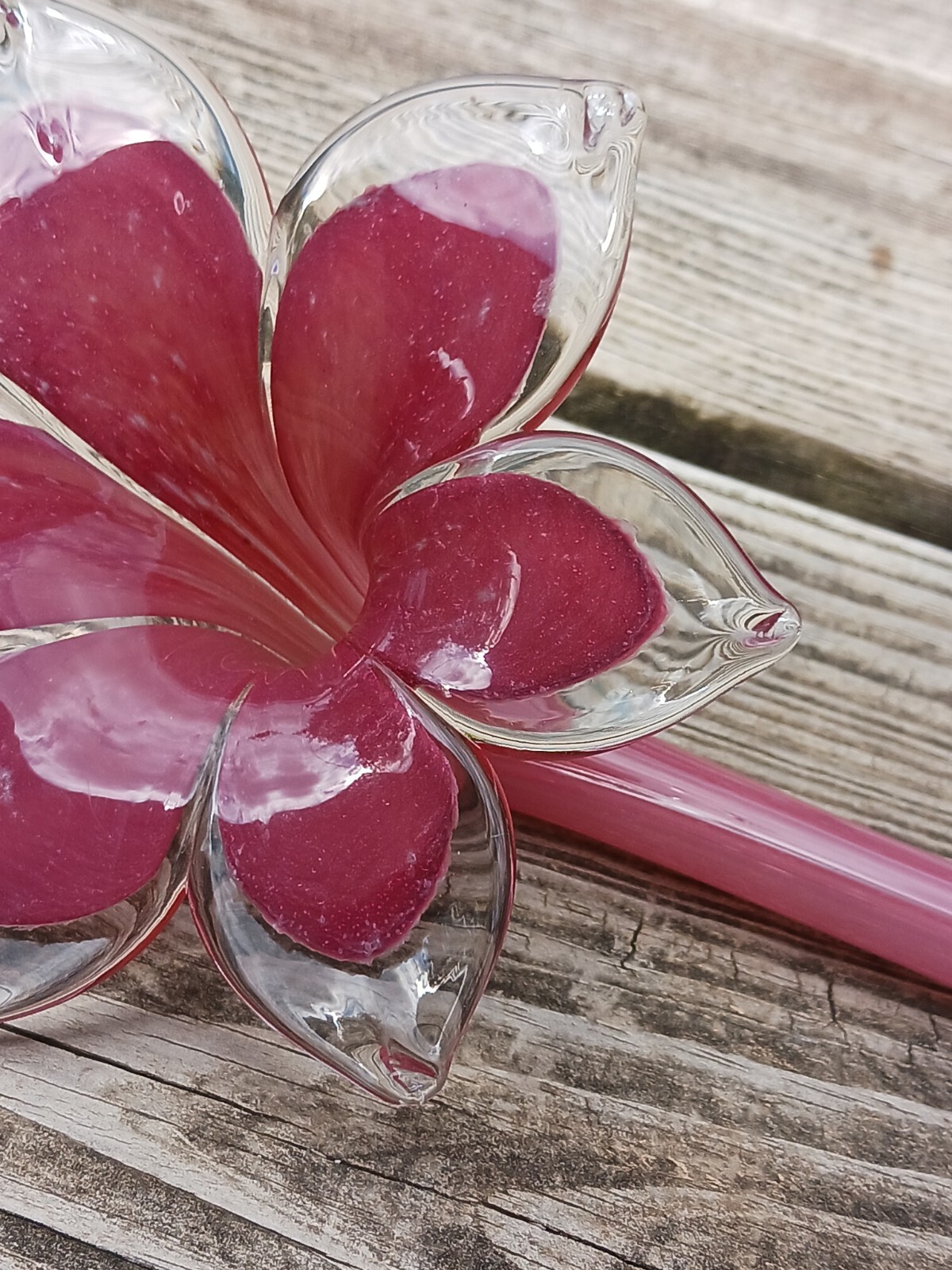 Large 17″ Blown Glass Pink Flower One Petal Chipped