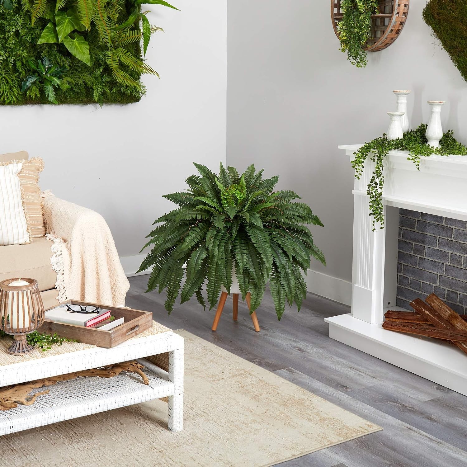 2.5ft. Boston Fern Artificial Plant in White Planter with Legs
