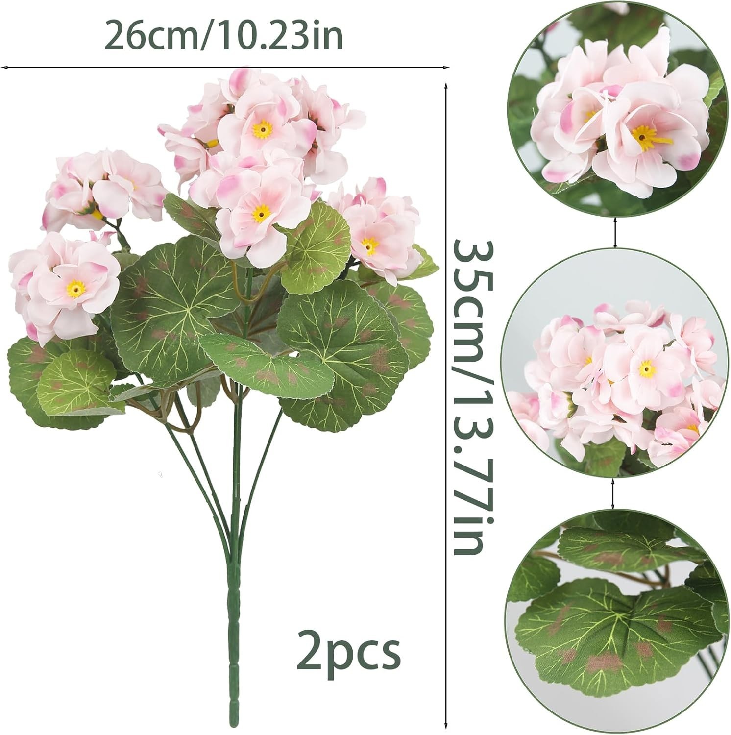 Set of 2 UV-Resistant Pink Silk Geraniums – Perfect for Indoor and Outdoor Decor
