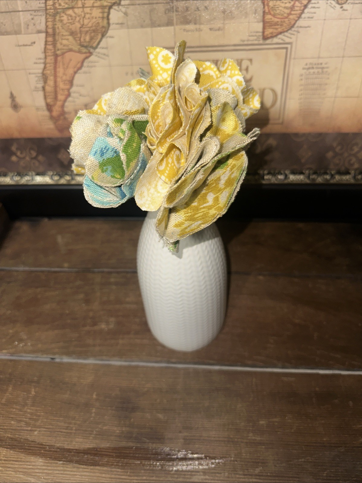 Bouquet Of Fabric Flowers, 7 Fabric Flowers & Vase Included, 12”x4”