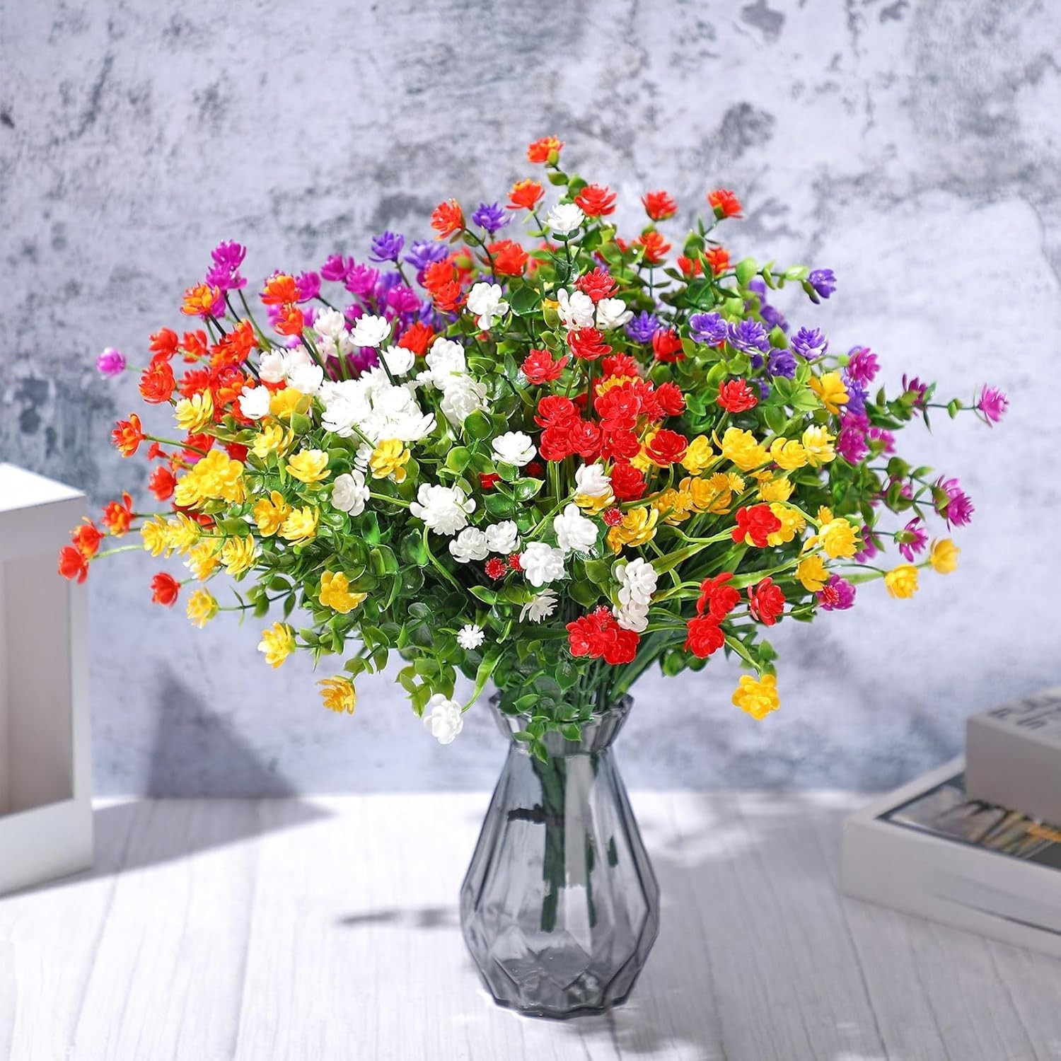 Vibrant 12 Bundles Faux Plants – Lifelike UV Resistant Floral Decor for Indoors