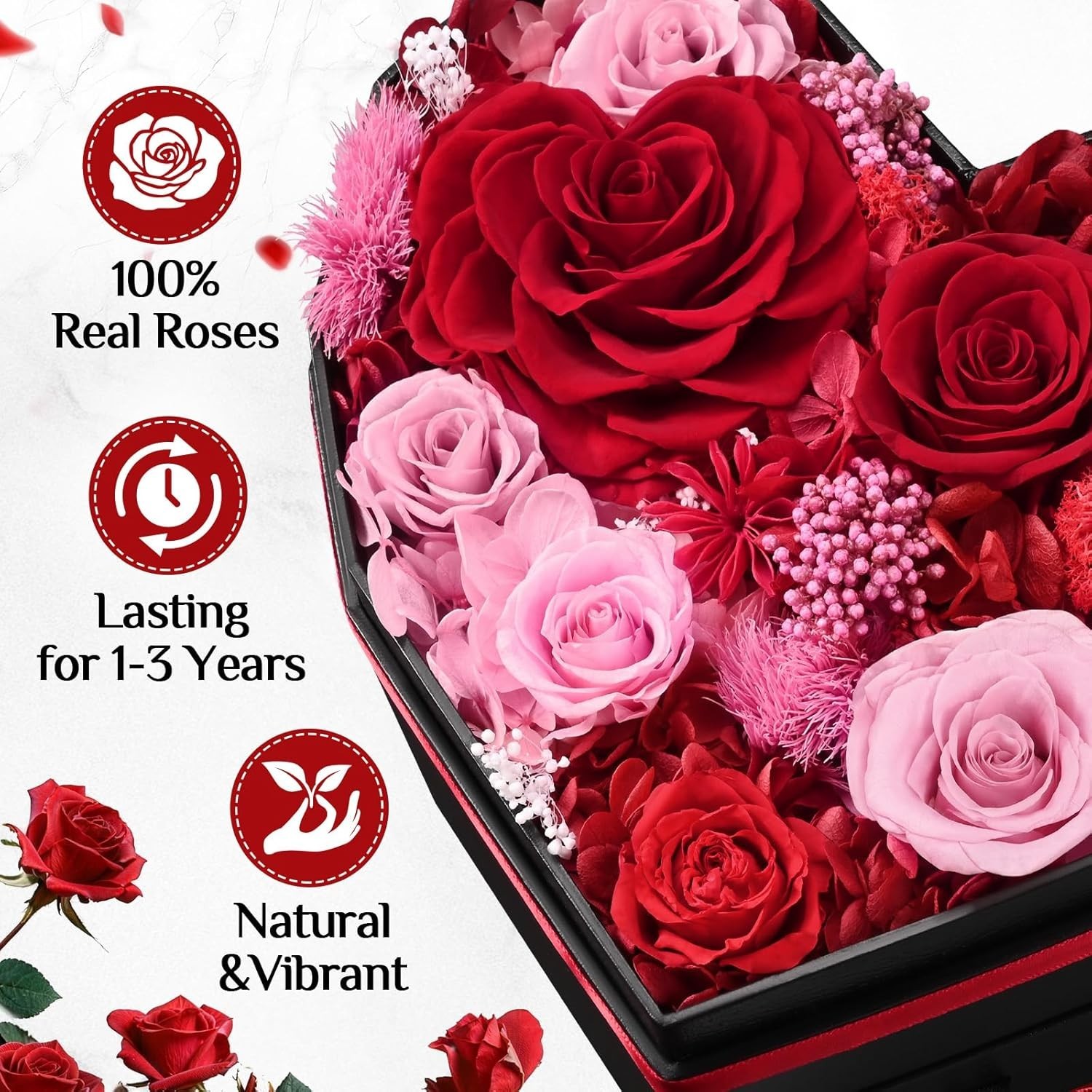 Forever Flowers for Delivery, Gifts for Her 10 Preserved Real Roses in a Box Val