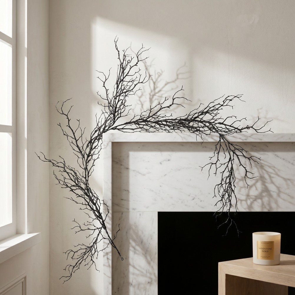 Black Halloween Garland – 6.2ft Branch Twig with Hanging Loop for Mantle, Wall,