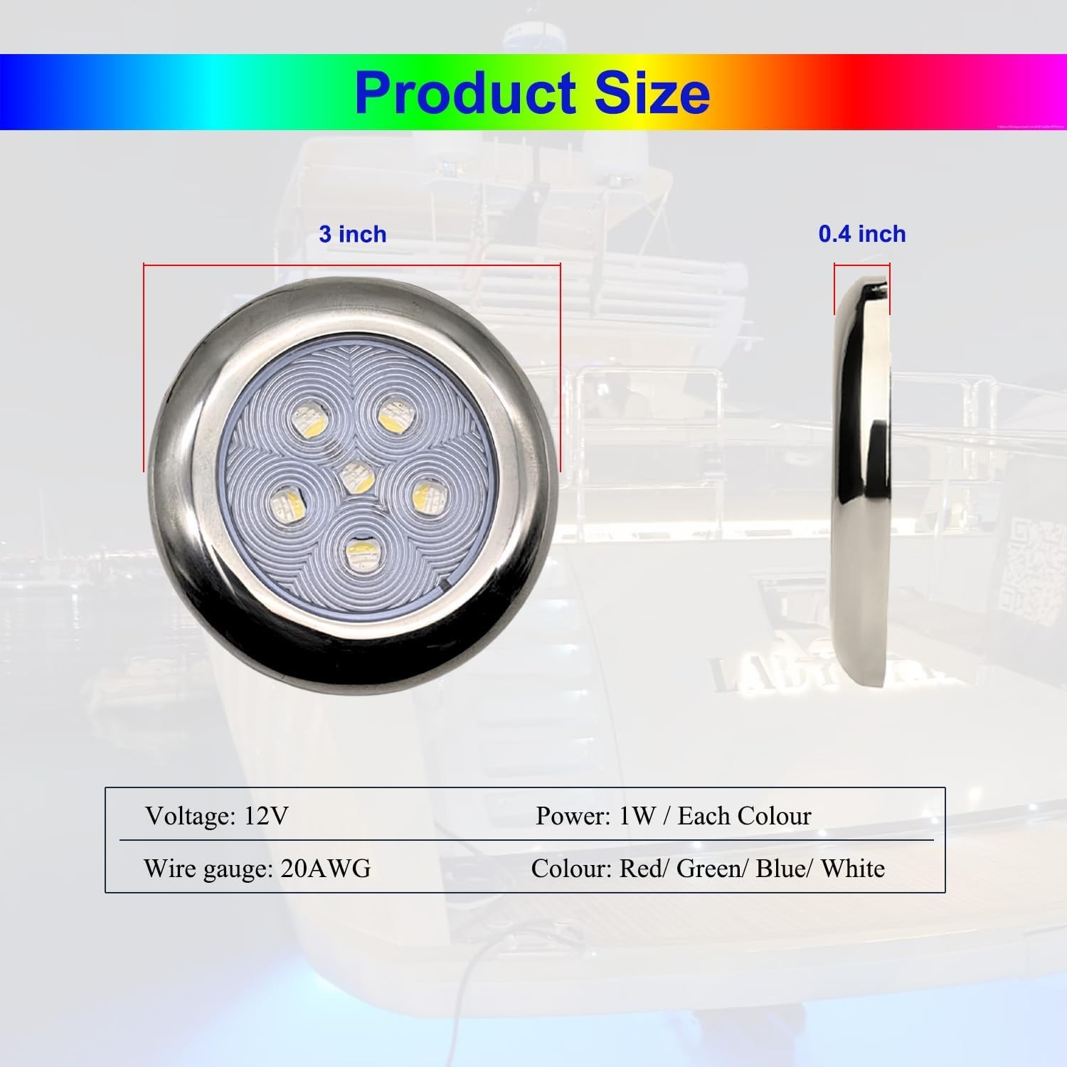 Marine Boat Courtesy Lights, 3 Inch RGBW LED Cabin Light, IP67 Waterproof Stainl