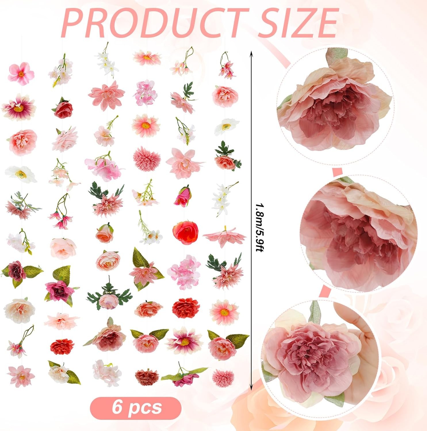 6 pcs 35.46 ft artificial flower garlands for garden party