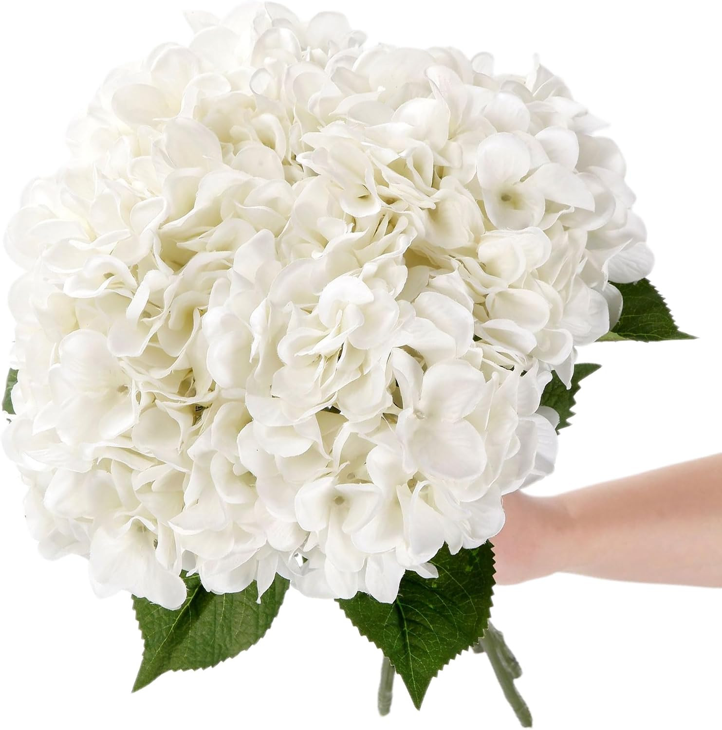 5 Pcs White Hydrangea Artificial Flowers, 21” Faux Hydrangea with Stems | Reali