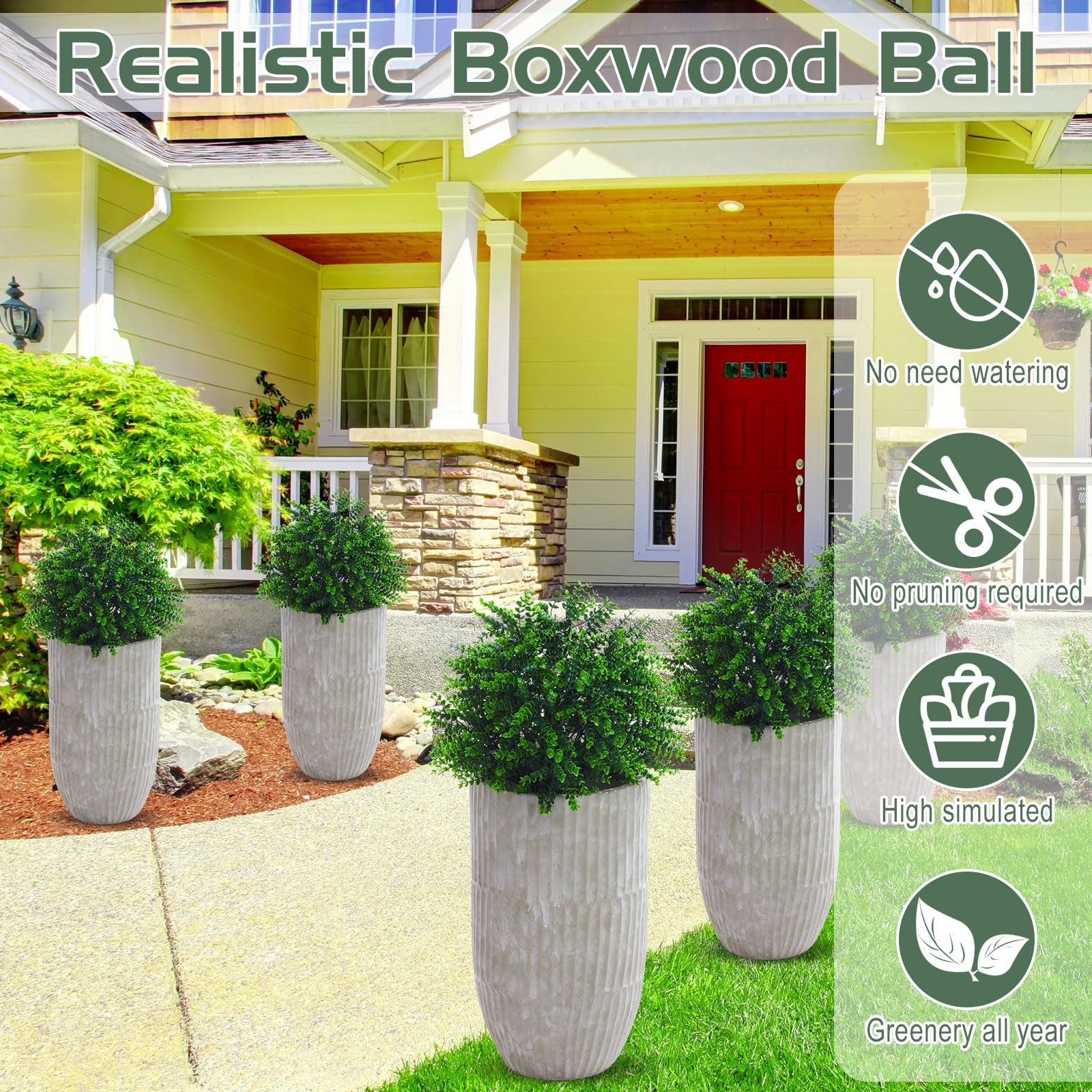 Artificial Boxwood Topiary Tree Set of 2, 18″ Tall UV Resistant Artificial Ou…