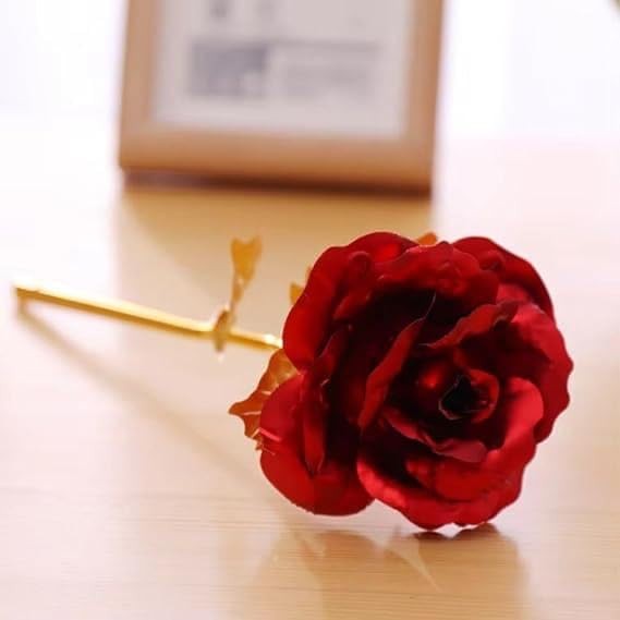 Red Artificial Golden Rose Flower With Luxury Gift Box Anniversary 11 Inch 1PC