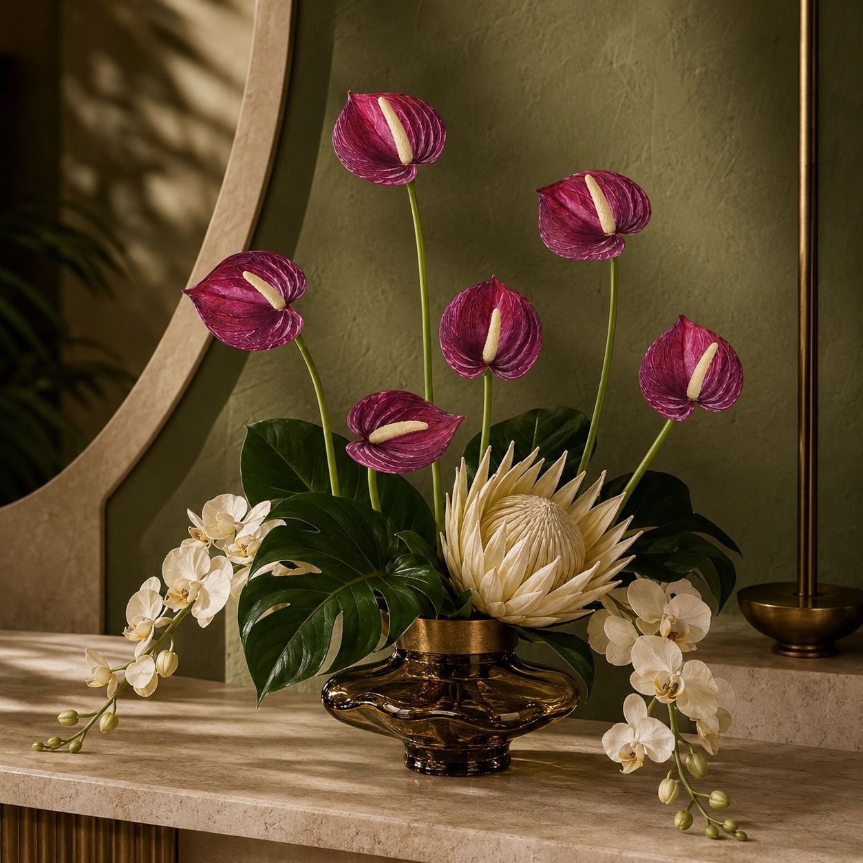 Plum Real Touch Artificial Anthurium Stems, Set of 6, 11 Inch