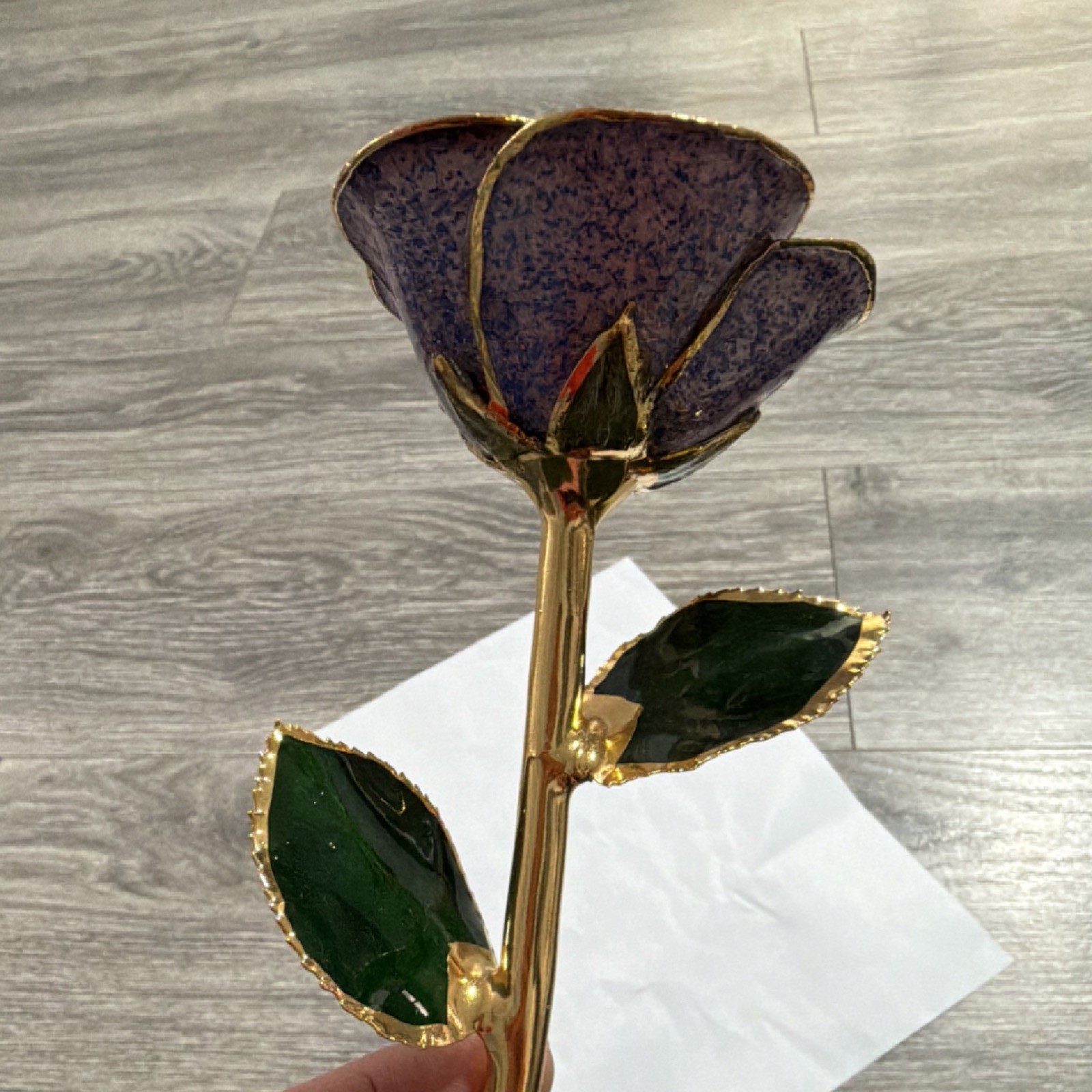 Artificial Metal Rose Flower Stem Purple Gold Green Decorative Floral Ornament