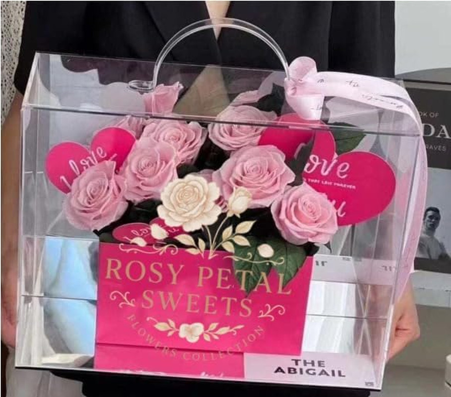 Blush Pink Luxury Preserved Roses in Elegant Acrylic Gift Box with Handle