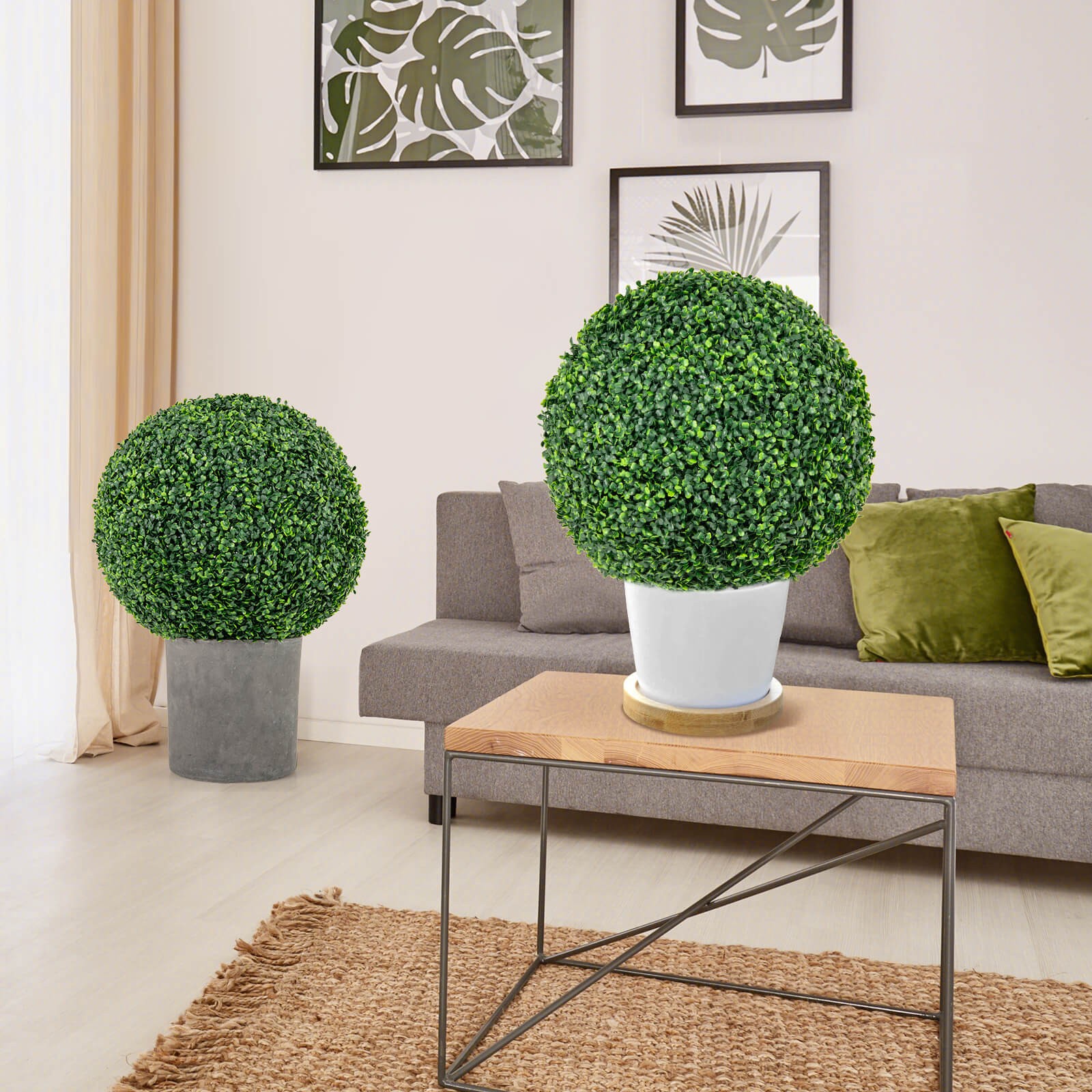 2 PCS 20″ Artificial Boxwood Topiary Balls Sun-protective Round Greenery Bushes