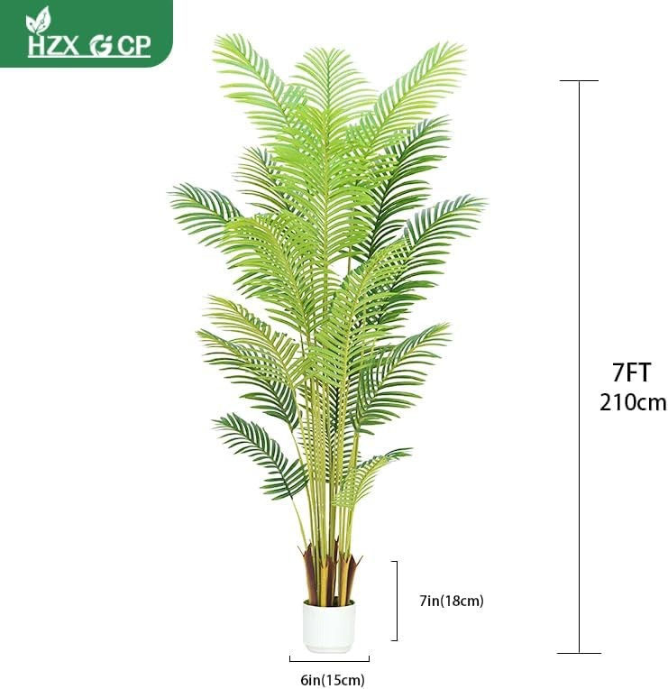 7FT Artificial Palm Tree Indoor with White Pot, Realistic Leaves, 18 Trunks A…