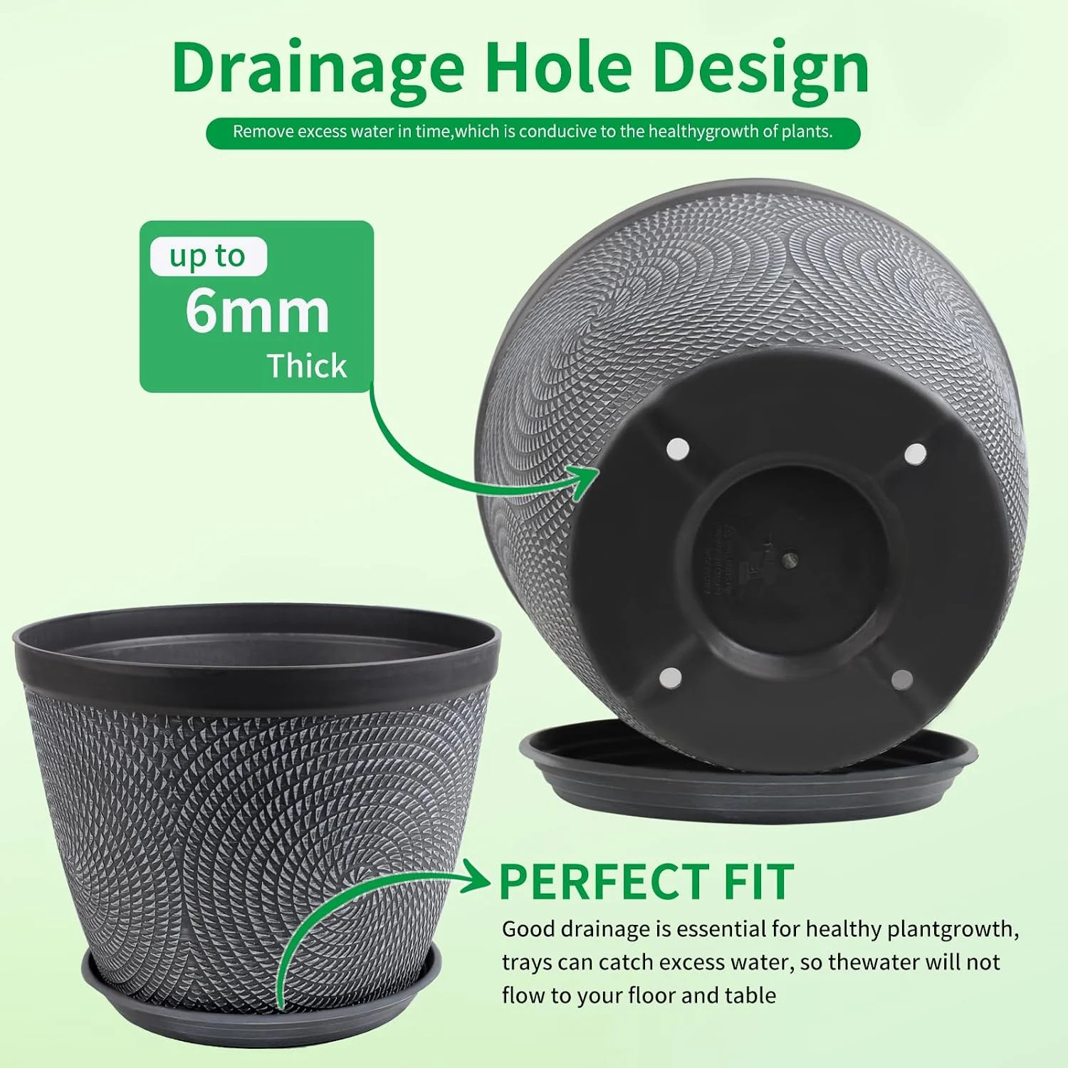 Quarut 4 Pack 8 Inch Flower Pots Planters for Outdoor Indoor, Plastic Plant Pots