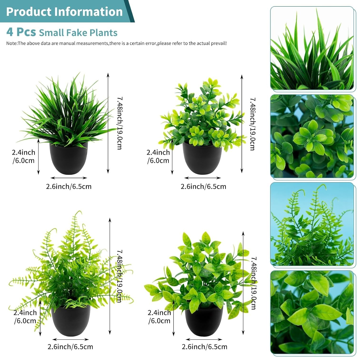 4 Pack Mini Artificial Plants Fake Potted Plants for Home Office Bathroom She…