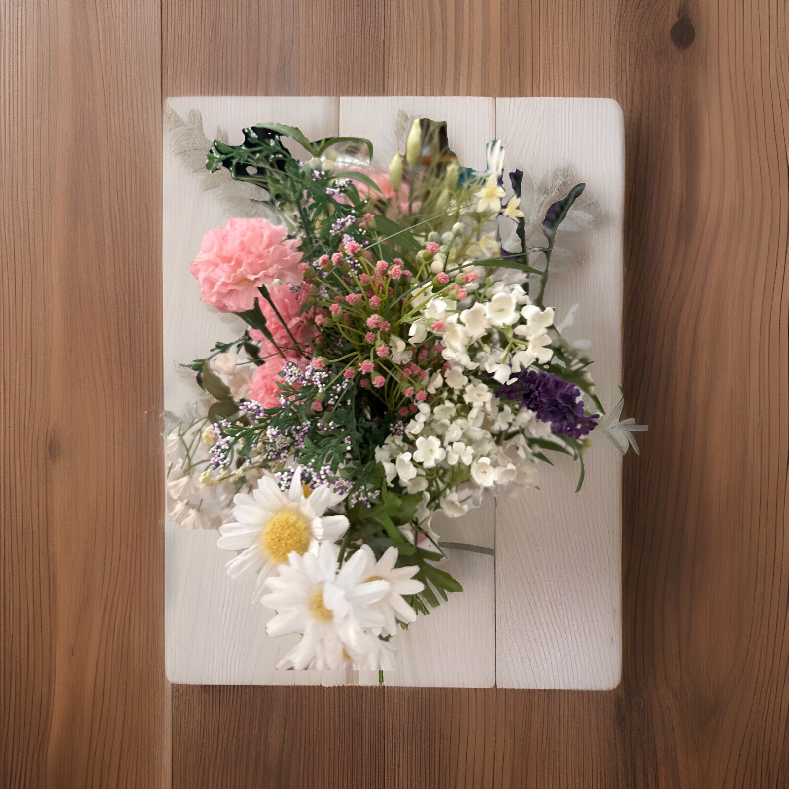 Floral Arrangement Bouquet Flowers Pink Purple White Yellow Green Rustic Wild