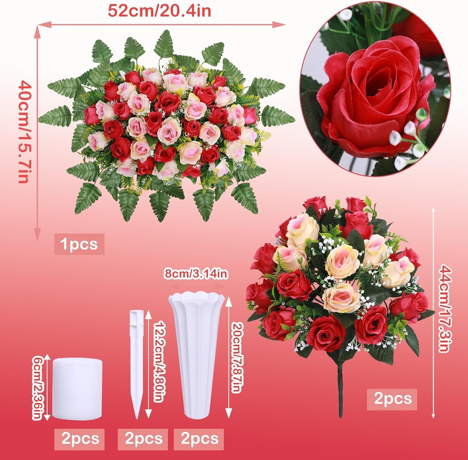 3 Pcs Artificial Cemetery Flower Saddles, Rose Headstone Flower Saddle,Cemete…
