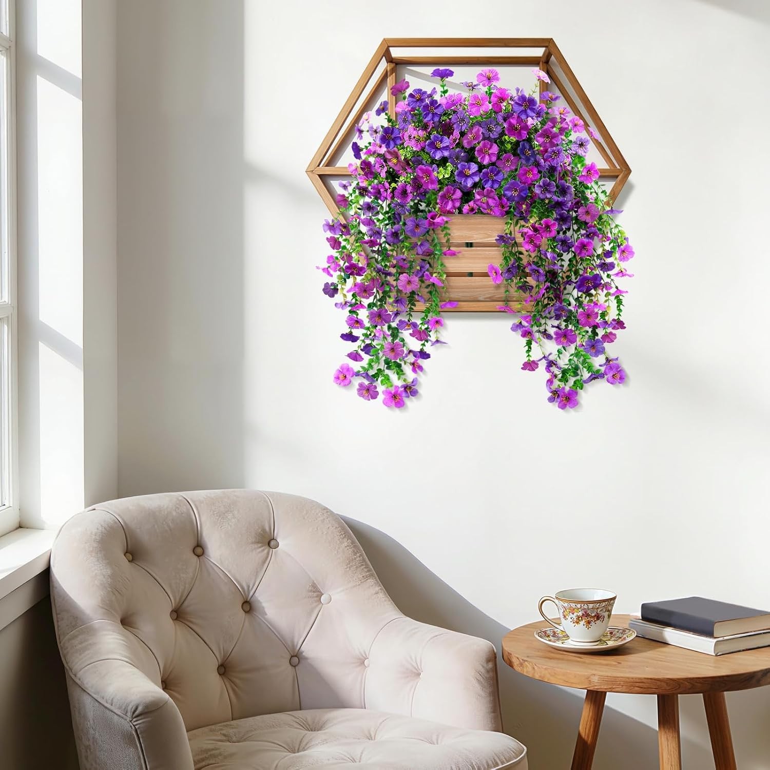 2 Pcs Artificial Hanging Flowers, UV Resistant Fake Flowers with Flexible Stems,