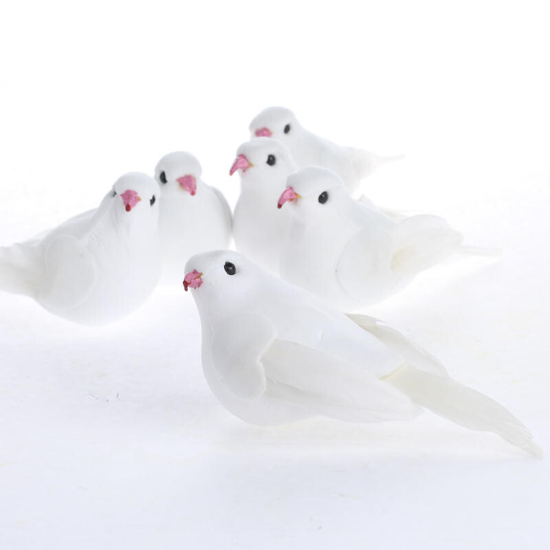 Group of 12 White 4″ Long Artificial Mushroom Dove Birds