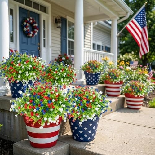 Hananona 24 Pcs Artificial Flowers Outdoor, Faux Artificial Plants UV Resista…