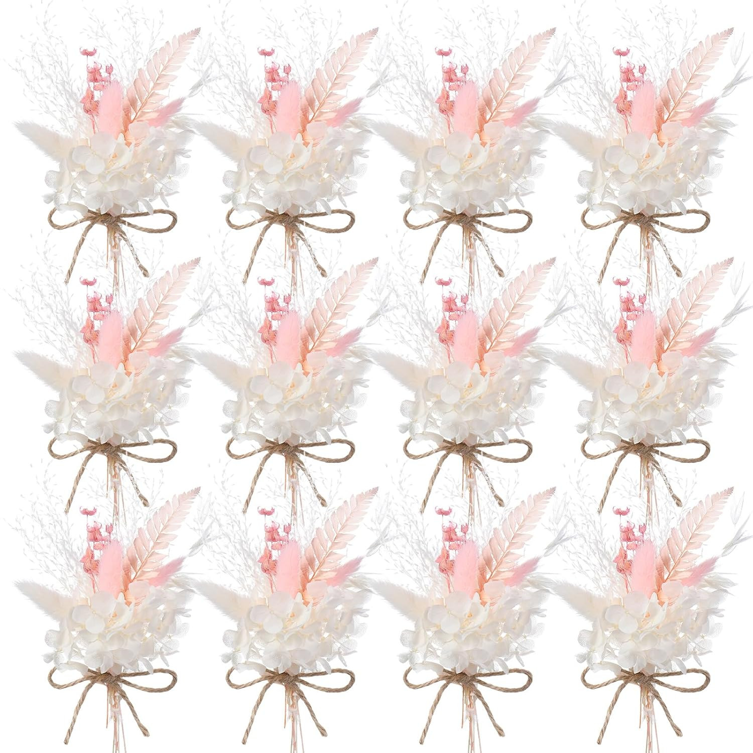 12 Pcs Mini Dried Flower Bouquet for Boho Floral Wedding 6” Small Dry Pampas Gr