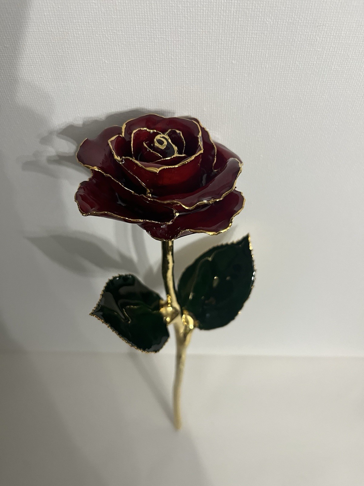 Lot of 3 Metal Artificial Rose Flower Stems, Gold Tone, Red Rosebuds Decor
