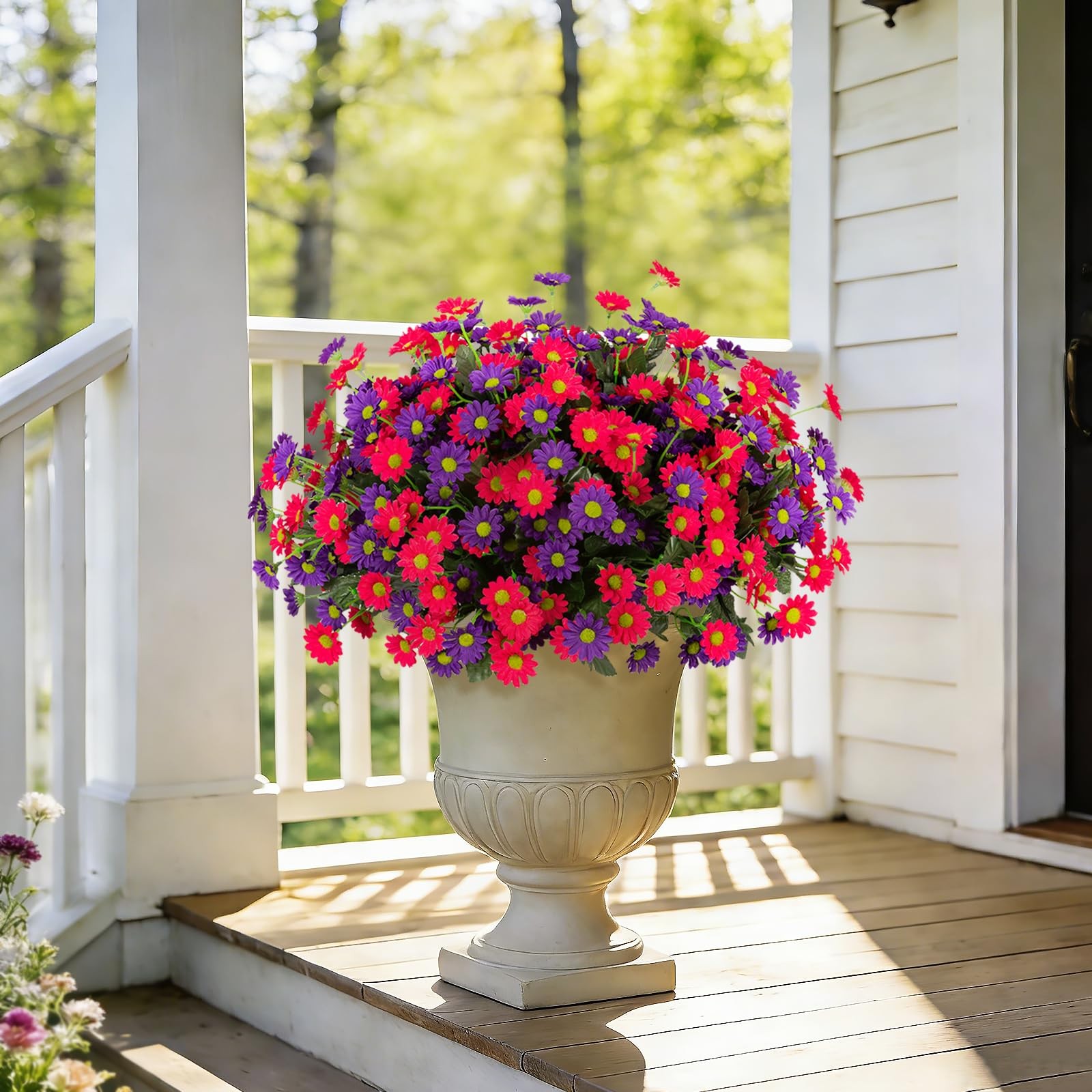 Ammyoo Fake Mums Spring Artificial Flowers for Outdoor Decoration, 12 Bundles…