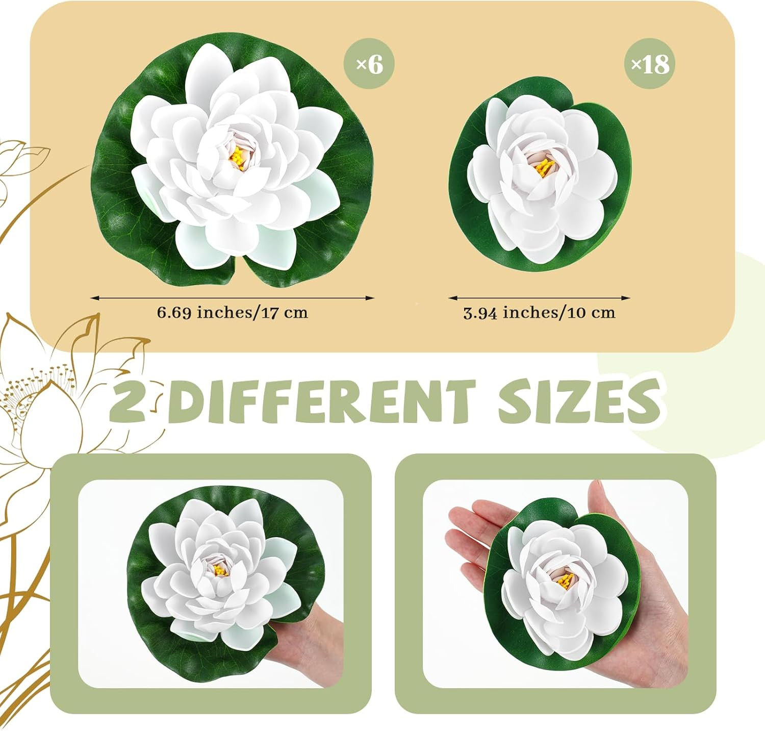 24 Pcs Floating Foam Lotus Flower with Water Lily Pads Artificial Floating Pool