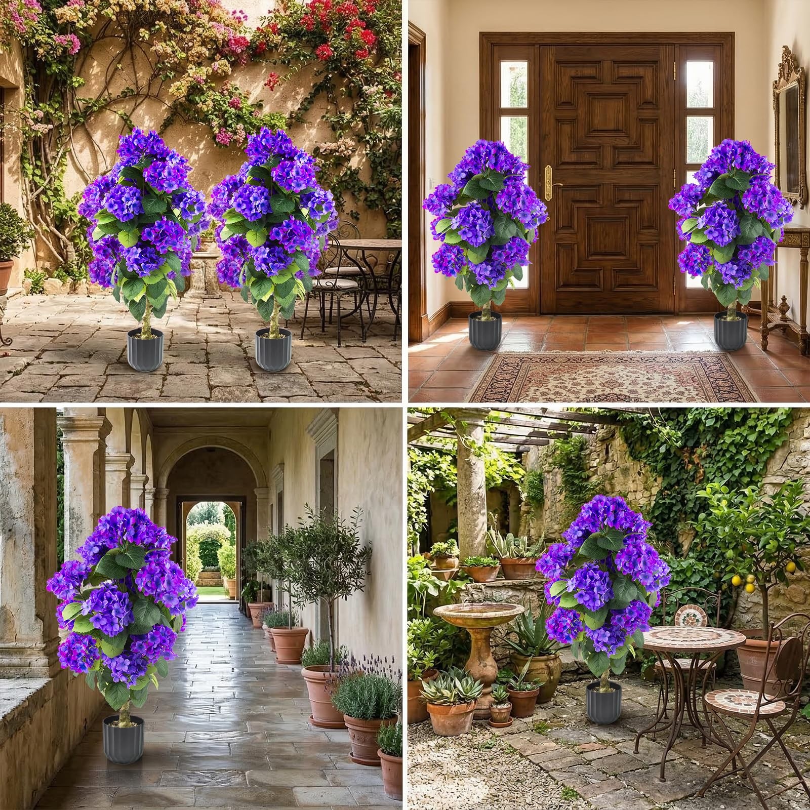 2 Pcs 3 Ft Artificial Hydrangea Trees Potted, UV Resistant Faux Silk Hydrange…