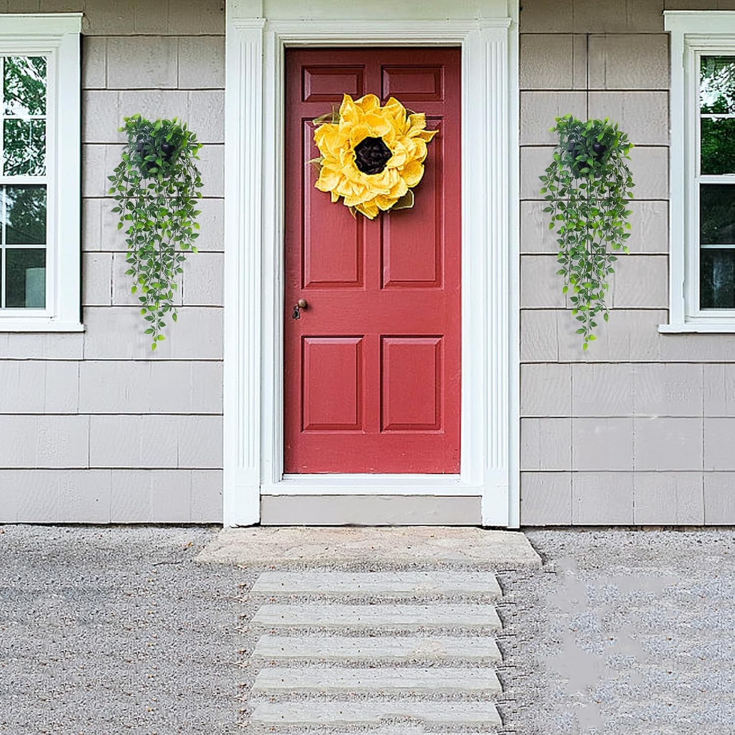 Vivid Fake Hanging Plants, 2 Set Plastic Ivy Vines, All-Season Outdoor Decor
