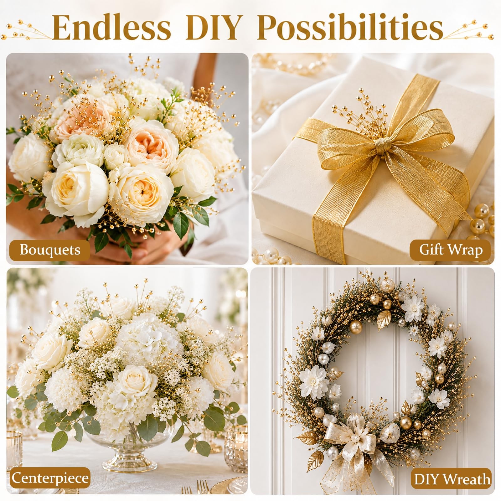 100Pcs Pearl Bouquet Party Decoration Pearl String Beaded Garland – 4mm Beads…
