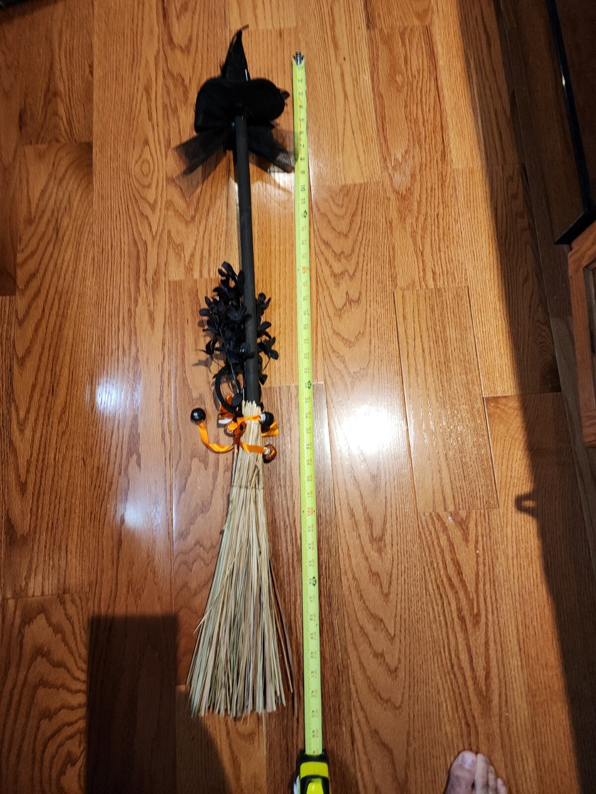 Halloween Decor Witches Broom Black Flowers Ghost Bats 42″ Long Rustic