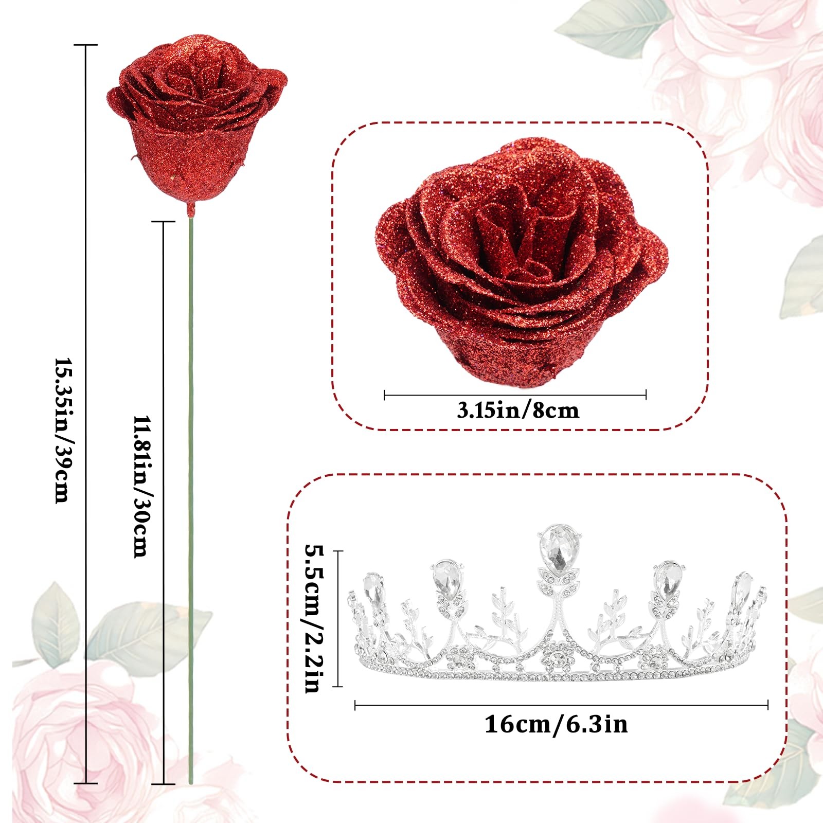 Glitter Roses Bouquet, Birthday Gifts for Women Mom, DIY Fake Flowers Bouquet…