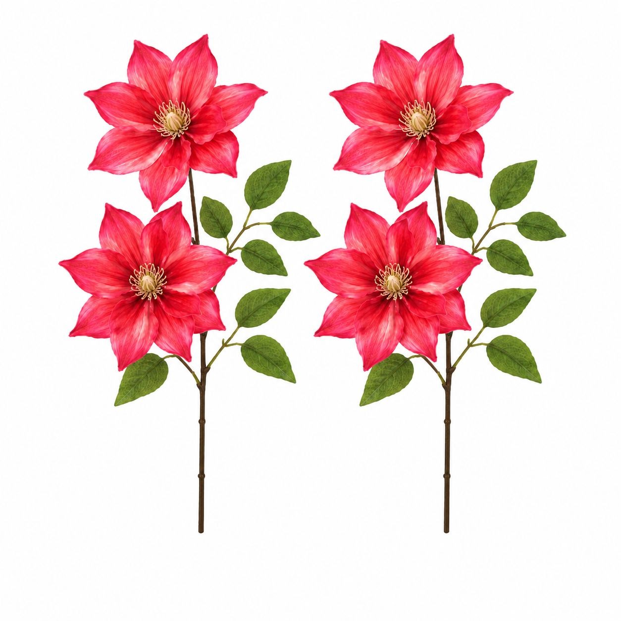 Coral Red Clematis Stem Faux Flower Spray 28 Inch Floral Stem Artificial Bloom P