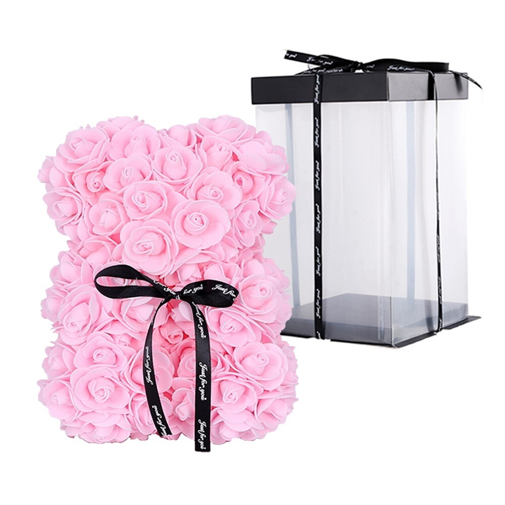 2023 Sakura Pink Rose Flower Teddy Bear – Gift Box (25cm) Valentines & Birthday