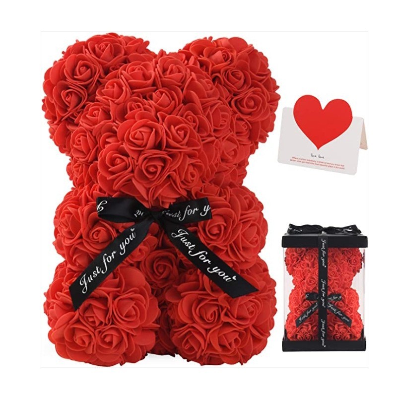 Rose Bear Gift with Box 25cm Romantic Foam Rose Teddy Bear for Her Unique Gift