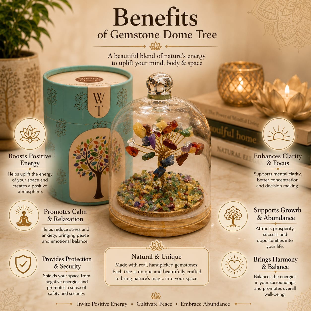 7 Chakra Crystal Gemstone Tree under Glass Dome
